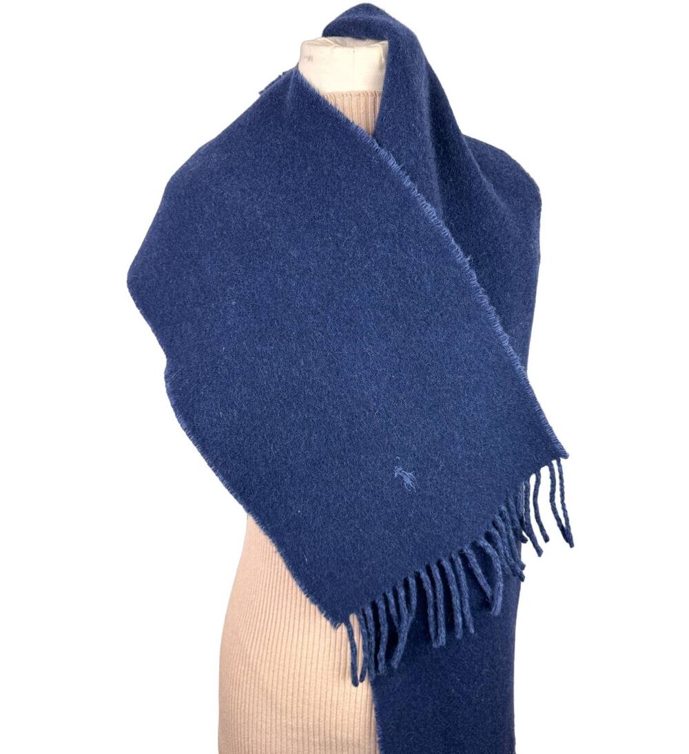 Polo Ralph Lauren Wool Newport Blue Reversible Scarf Fringe Fringe Italy NWT